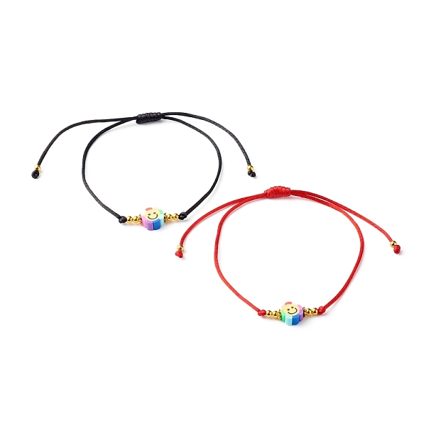 

PandaHall Adjustable Nylon Thread Cord Bracelets, with Handmade Polymer Clay Smiling Face Beads and Iron Spacer Beads, Mixed Color, 0.1cm..., Multicolor