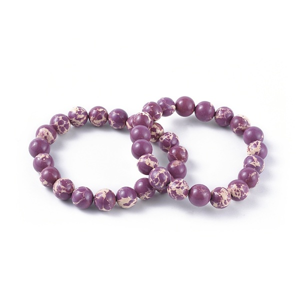 

PandaHall Synthetic Regalite Bead Stretch Bracelets, Round, Dyed, Old Rose, 2-1/8 inch~2-3/8 inch(5.5~6cm), Bead: 8mm Imperial Jasper