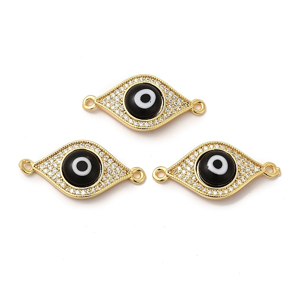 

PandaHall Rack Plating Real 18K Gold Plated Brass Micro Pave Clear Cubic Zirconia Connector Charms, Evil Eye Links with Handmade Lampwork..., Black