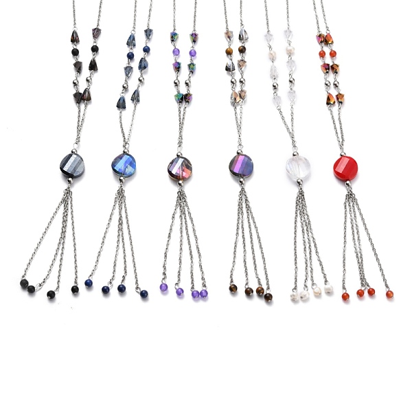 

PandaHall 304 Stainless Steel Beaded Necklaces, with Faceted Glass Beads and Natural Gemstone Round Beads, Mixed Color, Stainless Steel..., Multicolor