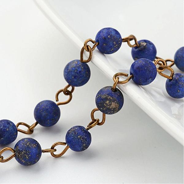 

PandaHall Handmade Natural Lapis Lazuli Beaded Chains, Unwelded, with Brass Eye Pin, Antique Bronze, 39.3 inch Lapis Lazuli