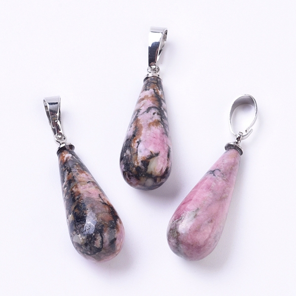 

PandaHall Natural Rhodonite Pendants, with Platinum Tone Brass Peg Bails, Teardrop, 27.5~29.5x10.5mm, Hole: 3.5~9x3.5~4.5mm Rhodonite...