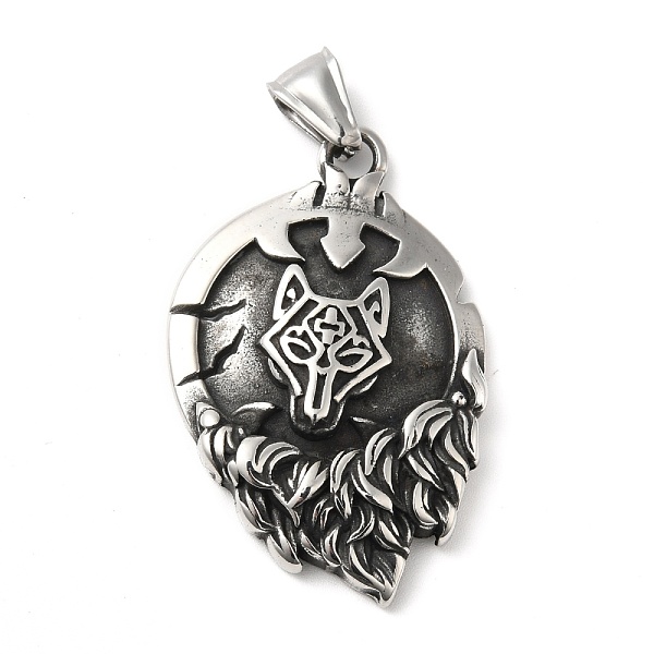 

PandaHall 304 Stainless Steel Manual Polishing Pendants, Vikings Nordic Wolf Fenrir, Antique Silver, 43.5x28x6mm, Hole: 4x8.5mm 304...