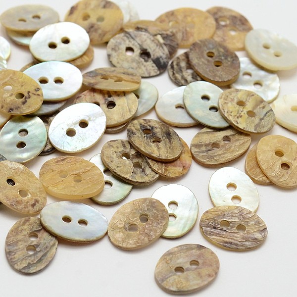 

PandaHall 2-Hole Oval Mother of Pearl Buttons, Akoya Shell Button, Camel, 15x11x1mm, Hole: 1.5mm, about 720pcs/bag Mother of Pearl Oval..., Brown