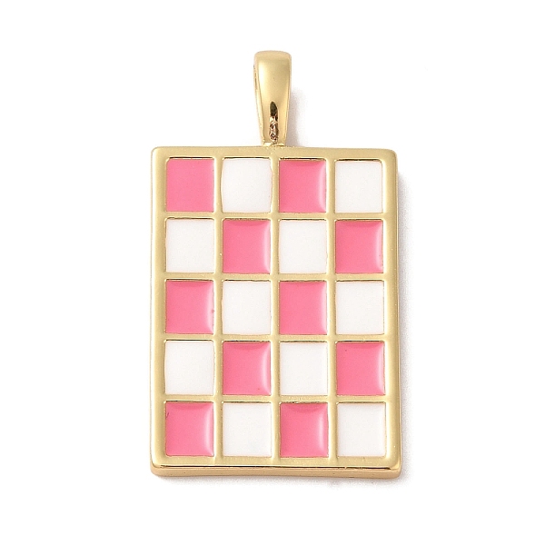 

PandaHall Brass Enamel Pendants, Long-Lasting Plated, Lead Free & Cadmium Free, Rectangle with Tartan Charms, Real 18K Gold Plated, Hot Pink...