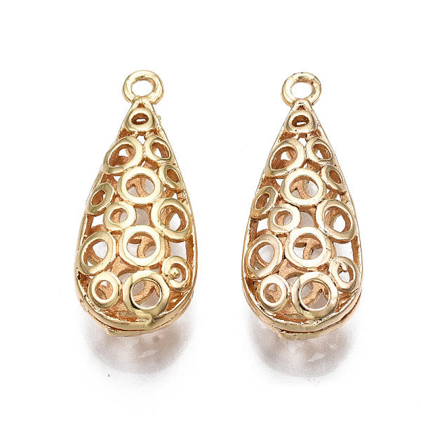 

PandaHall Brass Pendants, Hollow, Nickel Free, Teardrop, Real 18K Gold Plated, 25x10x7mm, Hole: 1.6mm Brass Teardrop