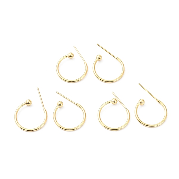

PandaHall Brass Stud Earrings, Long-Lasting Plated, Ring, Cadmium Free & Lead Free, Real 18K Gold Plated, 15x18.5x3mm, Pin: 0.7mm Brass Ring