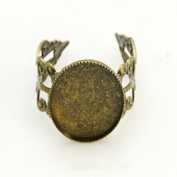 

PandaHall Brass Filigree Ring Settings, Pad Ring Bases, Adjustable, Nickel Free, Antique Bronze, Tray: 18x13mm, 18mm Brass