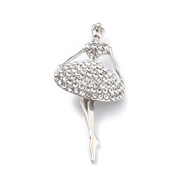 

PandaHall Crystal Rhinestone Ballerina Brooch, Human Alloy Lapel Pin for Backpack Clothes, Platinum, 56x27x12mm, Pin: 0.6mm Alloy+Rhinestone..., Clear