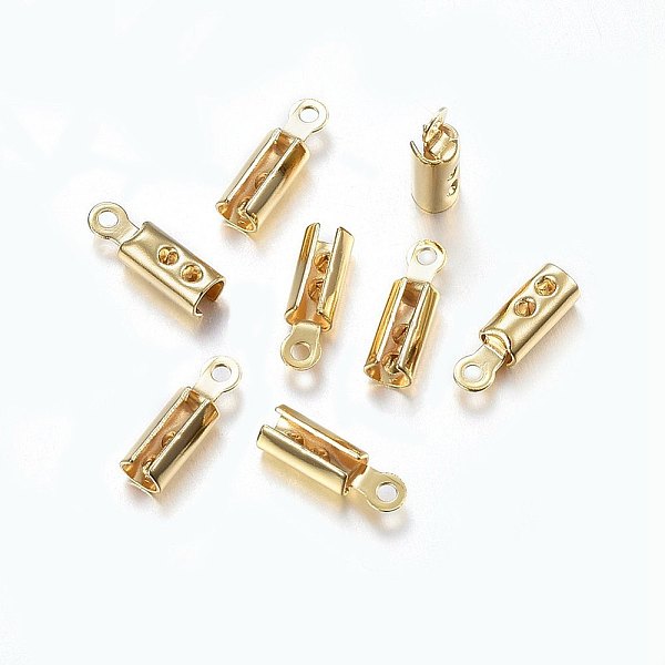 

PandaHall 304 Stainless Steel Folding Crimp Ends, Fold Over Crimp Cord Ends, Golden, 10x3x2.5mm, Hole: 1mm, Inner Diameter: 2x2.5mm. 304...