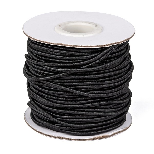 

PandaHall Round Elastic Cord, with Nylon Outside and Rubber Inside, Black, 2mm, about 32.8 yards(30m)/roll Elastic Fibre Round Black