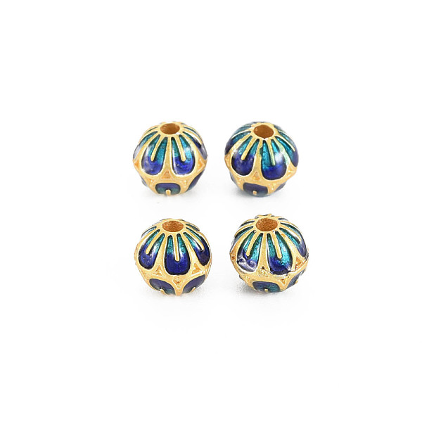 

PandaHall Rack Plating Alloy Enamel Beads, Long-Lasting Plated, Matte Style, Cadmium Free & Nickel Free & Lead Free, Round with Flower, Dark...