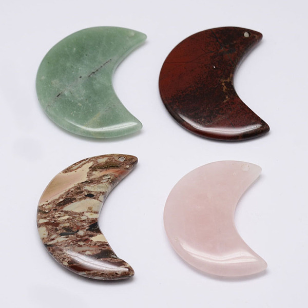 

PandaHall Natural & Synthetic Gemstone Pendants, Moon, 44.5~49.5x29~32x6~7mm, Hole: 2.5mm Mixed Stone Moon Multicolor
