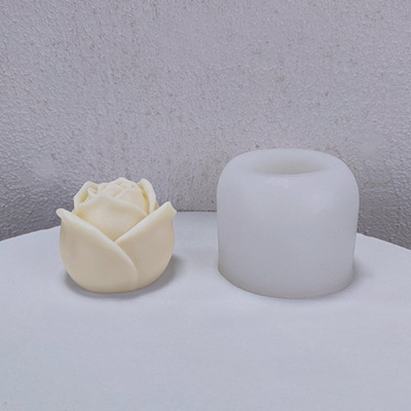 PandaHall Valentine's Day Theme DIY Candle Food Grade Silicone Molds, Handmade Soap Mold, Mousse Chocolate Cake Mold, Rose, White, 89x71mm...