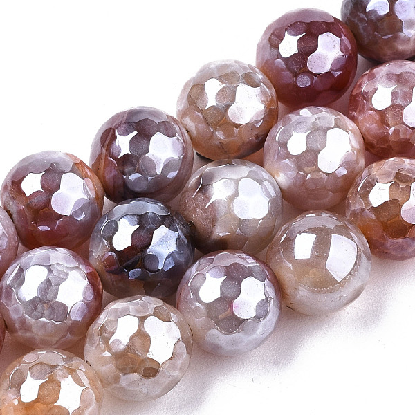 

PandaHall Electroplate Natural Agate Beads Strands, Dyed, Faceted, Pearl Luster Plated, Round, Flamingo, 10.5mm, Hole: 1.2mm, about..., Pink