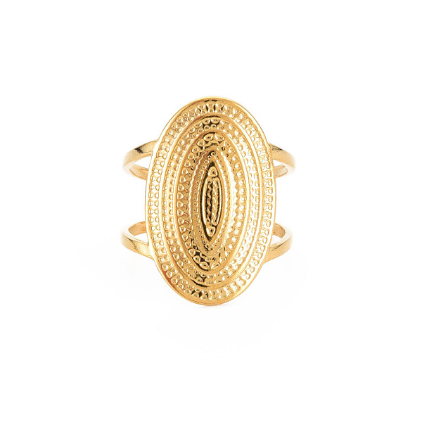 

PandaHall Ion Plating(IP) 304 Stainless Steel Oval Wide Open Cuff Ring for Women, Nickel Free, Real 18K Gold Plated, US Size 8(18.1mm) 304...