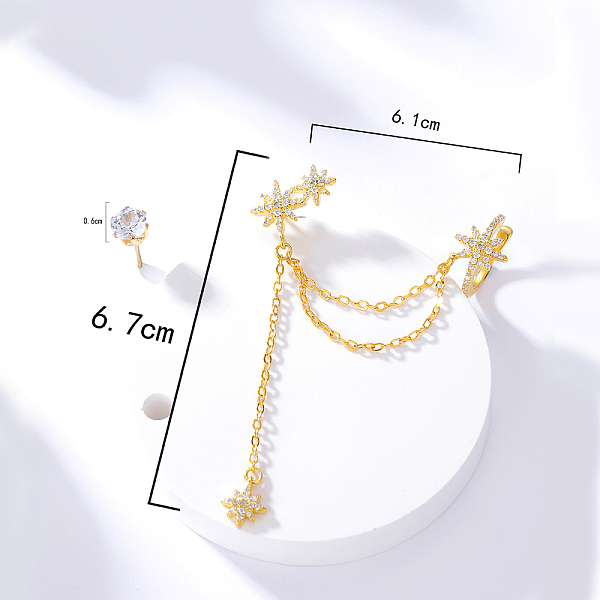 

PandaHall Exquisite and Stylish Zircon Flower Tassel Earrings Set for Women. Brass