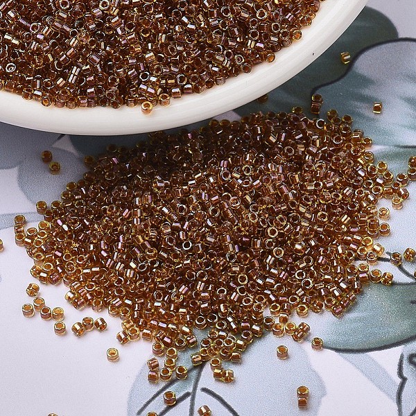 

PandaHall MIYUKI Delica Beads, Cylinder, Japanese Seed Beads, 11/0, (DB1735) Sparkling Dark Topaz Lined Chartreuse AB , 1.3x1.6mm, Hole..., Brown