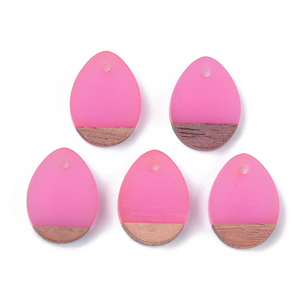 

PandaHall Resin & Walnut Wood Pendants, teardrop, Hot Pink, 17.5x13x4mm, Hole: 1.8mm Resin+Wood Teardrop Pink