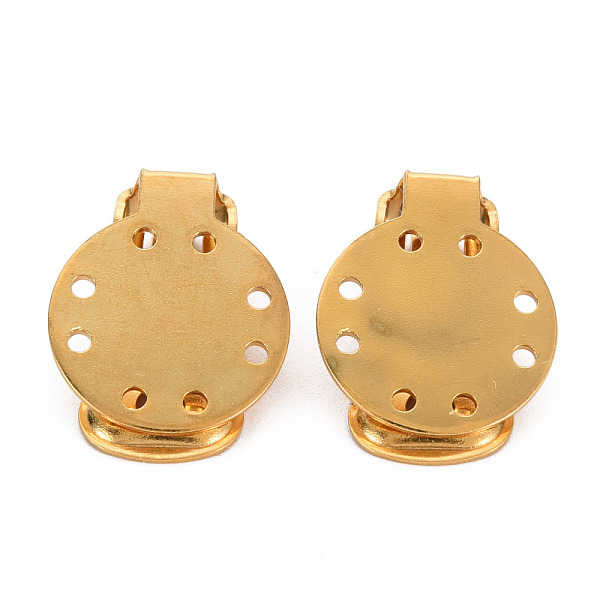 

PandaHall Ion Plating(IP) 304 Stainless Steel Clip-on Earring Setting, Flat Round, Golden, 20x15x9mm, Hole: 2.5mm 304 Stainless Steel