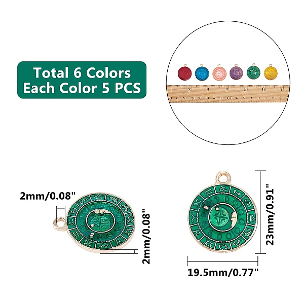 

PandaHall Alloy Enamel Pendants, Flat Round with Rune, Mixed Color, 23x19.5x2mm, Hole: 2mm, 6 colors, 5pcs/color, 30pcs/box Alloy Flat Round..., Multicolor