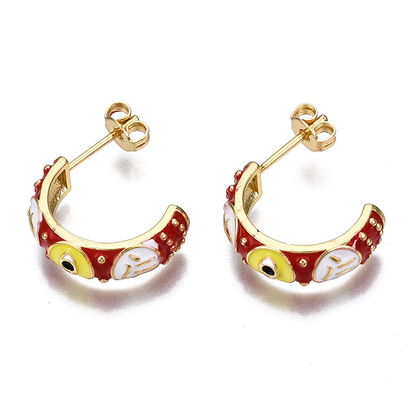 

PandaHall Brass Enamel Half Hoop Earrings, with Ear Nuts, Nickel Free, Letter C Shape with Evil Eye, Real 16K Gold Plated, Red, 18x5.5mm...