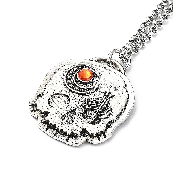 

PandaHall Skull Rhinestone Pendant Necklaces with Rolo Chains, Alloy Jewelry for Men Women, Cactus, 27.17 inch(69cm) Rhinestone Cactus..., Orange