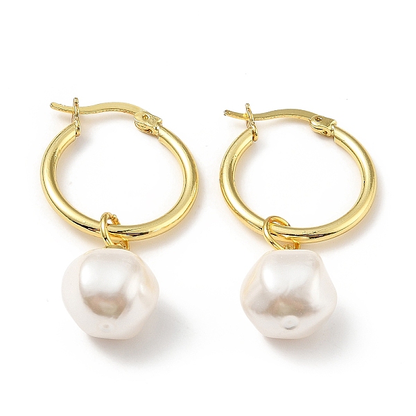 

PandaHall Plastic Pearl Dangle Hoop Earrings, Brass Jewelry for Women, Lead Free & Cadmium Free & Nickel Free, Real 18K Gold Plated, 38mm..., White