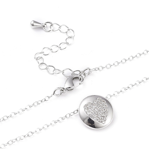 

PandaHall Brass Micro Pave Clear Cubic Zirconia Pendant Necklaces, with Lobster Claw Clasps, Flat Round with Heart, Platinum, 17.52 inch...