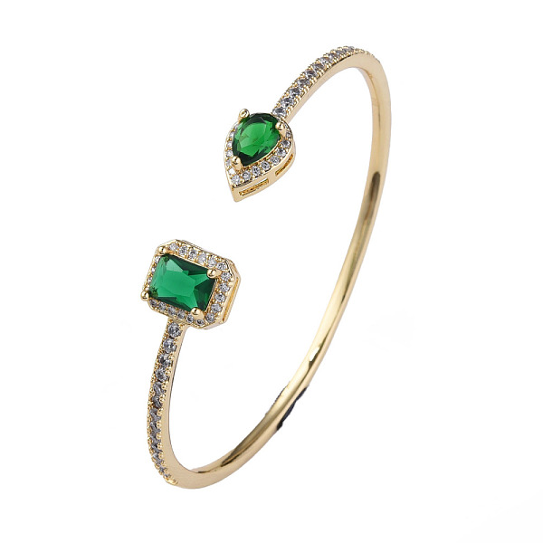 

PandaHall Cubic Zirconia Rectangle and Teardrop Open Cuff Bangle, Real 18K Gold Plated Brass Jewelry for Women, Green, Inner Diameter: 2-3/8...