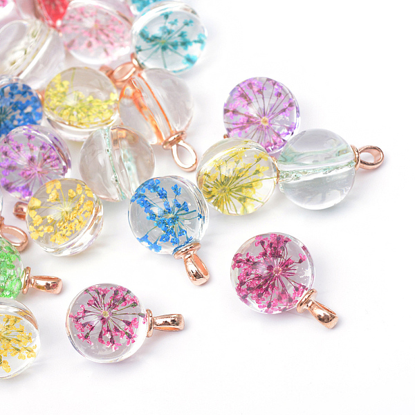 

PandaHall Round Alloy Glass Pendants, Cadmium Free & Lead Free, with Dried Flower Inside, Rose Gold, 22~23x15mm, Hole: 4.5x2.5mm Alloy+Glass..., Multicolor