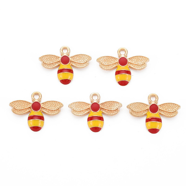 

PandaHall Alloy Enamel Pendants, Cadmium Free & Lead Free, Light Gold, Bees, Brown & Gold, 17.5x22.5x4mm, Hole: 2mm Alloy+Enamel Bees Brown