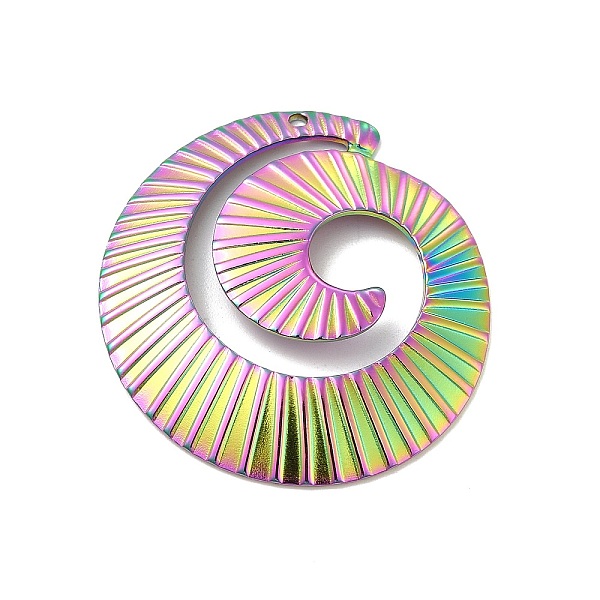 

PandaHall Ion Plating(IP) 304 Stainless Steel Pendants, Spiral Charm, Rainbow Color, 38.5x36x3mm, Hole: 1.6mm 304 Stainless Steel Others