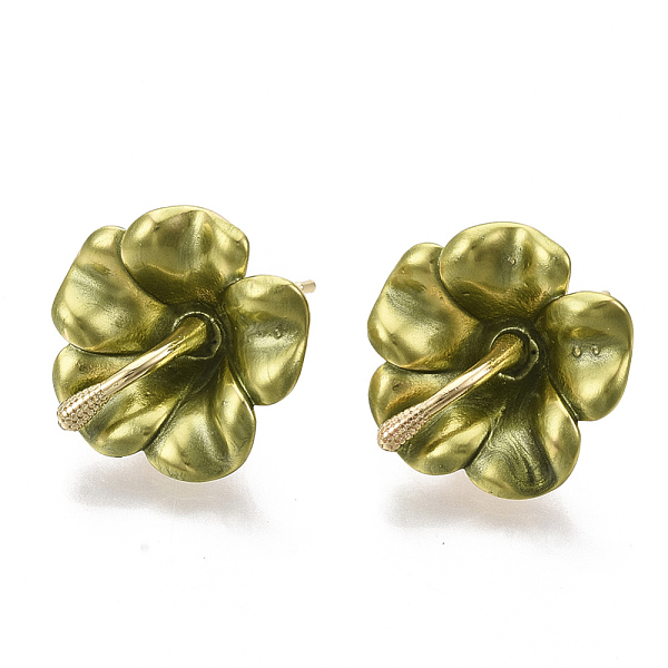 

PandaHall Spray Painted Alloy Stud Earring Findings, with Stainless Steel Pins and Loop, Flower, Golden, Olive, 18x18mm, Hole: 1.4mm, Pin..., Green