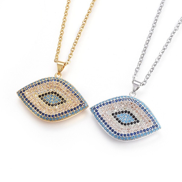 

PandaHall 304 Stainless Steel Pendant Necklaces, with Cubic Zirconia, Eye, Mixed Color, 19.3 inch(49cm), Pendant: 22.5x31x3.5mm Cubic..., Multicolor