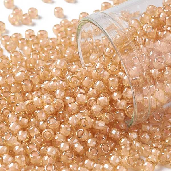 

PandaHall TOHO Round Seed Beads, Japanese Seed Beads, (955) Inside Color Crystal/Peach Lined, 8/0, 3mm, Hole: 1mm, about 222pcs/bottle..., Orange