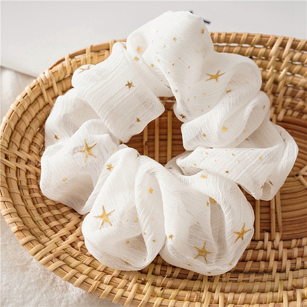 

PandaHall Star Pattern Cloth Elastic Hair Accessories, for Girls or Women, Scrunchie/Scrunchy Hair Ties, Old Lace, 100mm Cloth