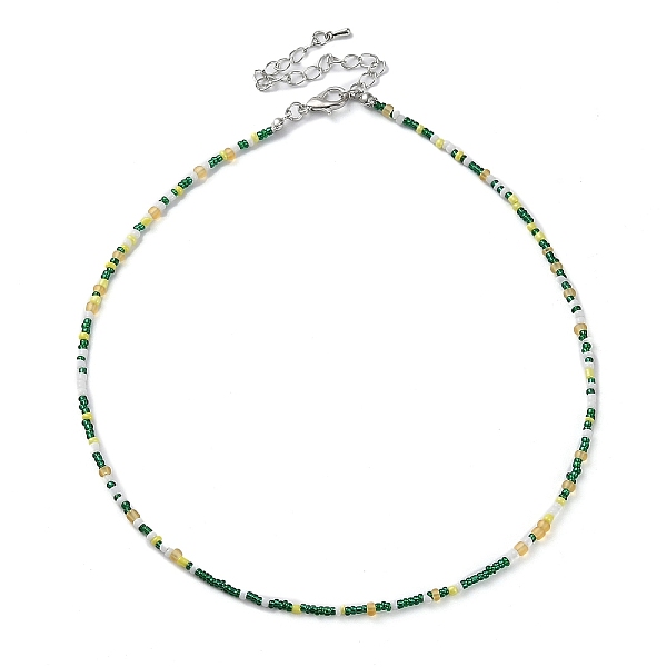 

PandaHall Glass Beaded Necklace, with Alloy Clasps, Dark Green, 16.10 inch(40.9cm) Glass Round