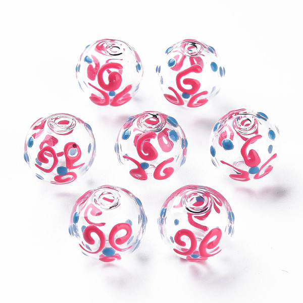 

PandaHall Transparent Glass Enamel Beads, Round with Vortex, Camellia, 14x13~14mm, Hole: 2mm Glass Round Pink