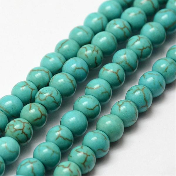 

PandaHall Synthetic Howlite Bead Strand, Dyed, Round, Dark Cyan, 6x5.5mm, Hole: 1mm, about 69pcs/strand, 15 inch Howlite Round Cyan