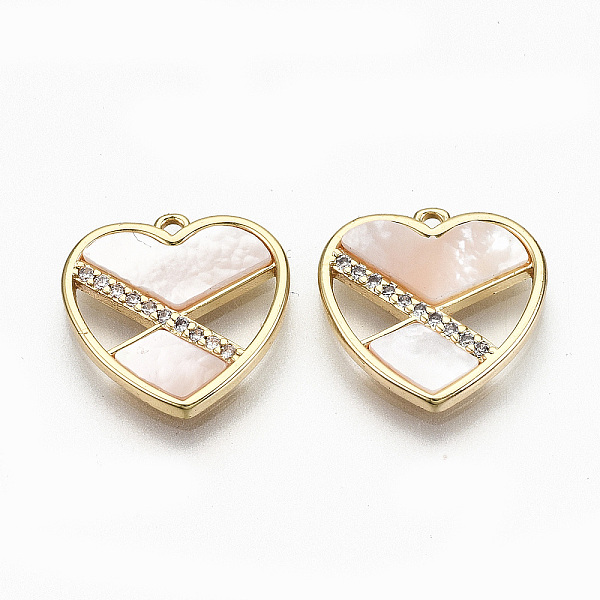 

PandaHall Brass Micro Pave Clear Cubic Zirconia Charms, with Shell, Nickel Free, Real 18K Gold Plated, Heart, Seashell & Pink Color...