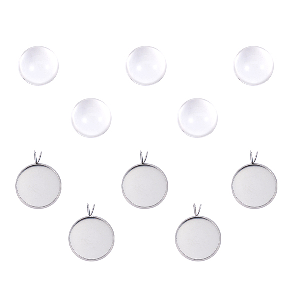 

PandaHall DIY Pendants Making, with 304 Stainless Steel Cabochon Settings and Clear Half Round Glass Cabochons, Flat Round, Stainless Steel...