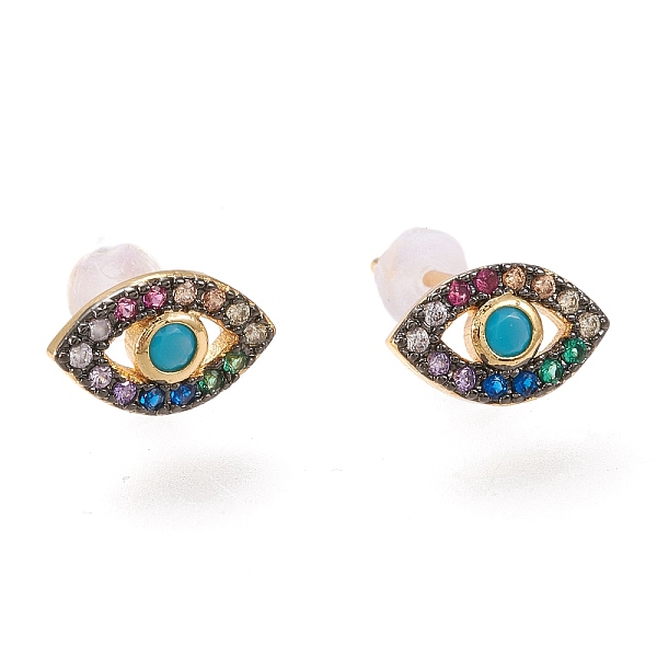 

PandaHall Colorful Cubic Zirconia Horse Eye Stud Earrings, Brass Jewelry for Women, Golden, 6x10mm, Pin: 0.8mm Cubic Zirconia Eye