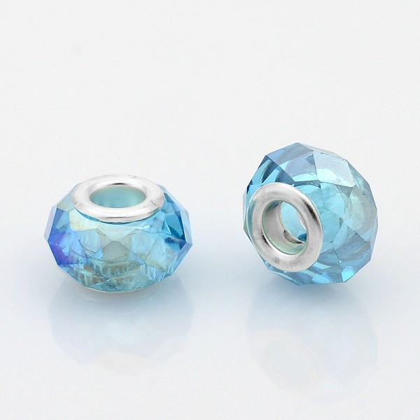 

PandaHall AB Color Plated Glass European Beads, Large Hole Rondelle Beads, with Silver Color Plated Brass Cores, Faceted, Deep Sky Blue...