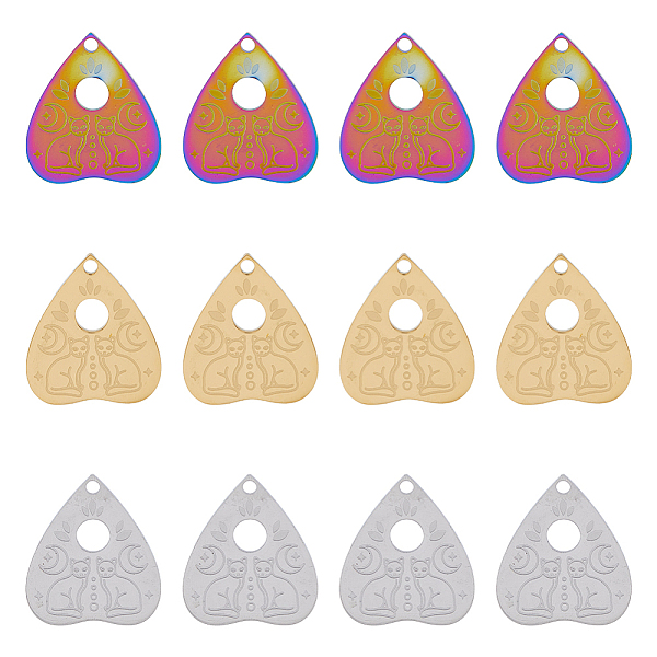 

PandaHall DICOSMETIC 12Pcs 3 Colors 304 Stainless Steel Pendants, Heart with Cat Charms, Mixed Color, 25x22x1.4mm, Hole: 2mm, 4pcs/color 304...