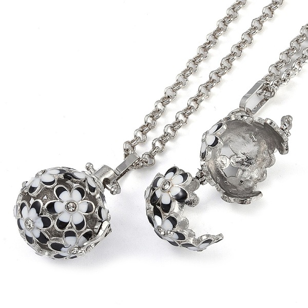 

PandaHall Brass Enamel with Rhinestone Pendant Necklaces, Iron Rolo Chains, Round with Flower Pattern, Platinum, Black, 31.89 inch(810mm)..., Clear