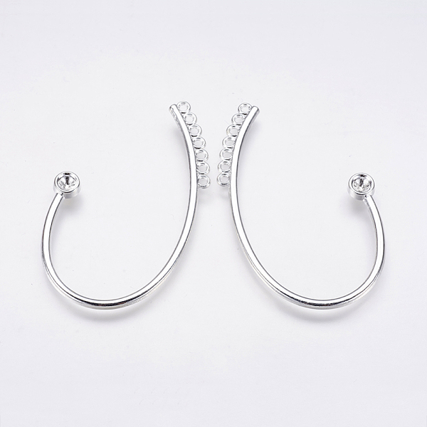 

PandaHall Alloy Cuff Earring Rhinestone Settings, with Horizontal Loop, Silver, Fit for 4mm Rhinestone, 56x36x4mm, 6 Gauge, Hole: 1mm Alloy