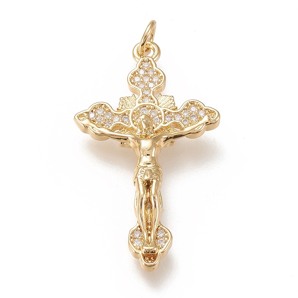 

PandaHall Brass Micro Pave Clear Cubic Zirconia Pendants, with Jump Rings, Crucifix Cross, Real 18K Gold Plated, 35x19.5x4mm, Jump Ring...
