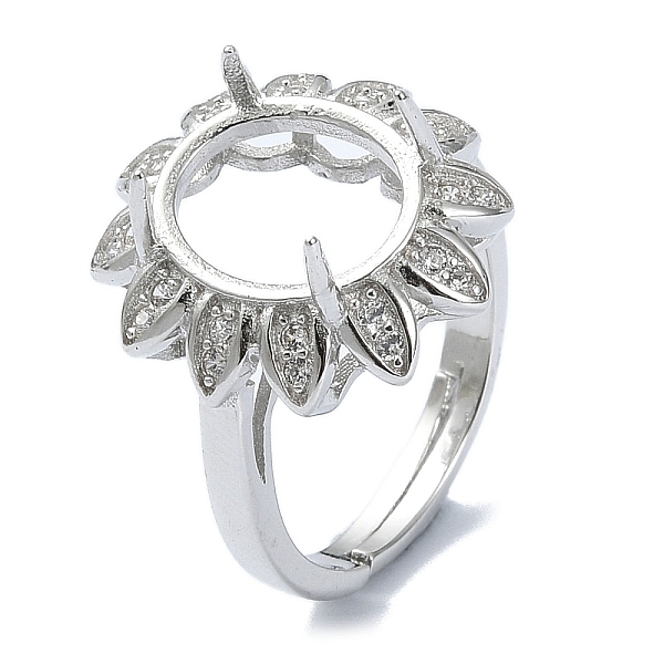 

PandaHall Adjustable 925 Sterling Silver Ring Components, with Cubic Zirconia, For Half Drilled Beads, Flower, Real Platinum Plated, 2.5mm...