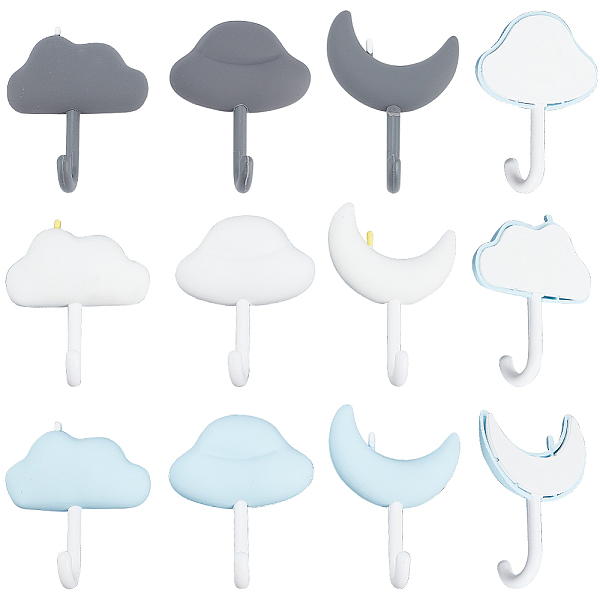 

PandaHall GORGECRAFT 9pcs Adhesive Wall Hooks Utility Hook Heavy Duty Moon Clouds Wall Hangers 3 Colors Sky Theme Traceless Adhesive Wall..., Multicolor